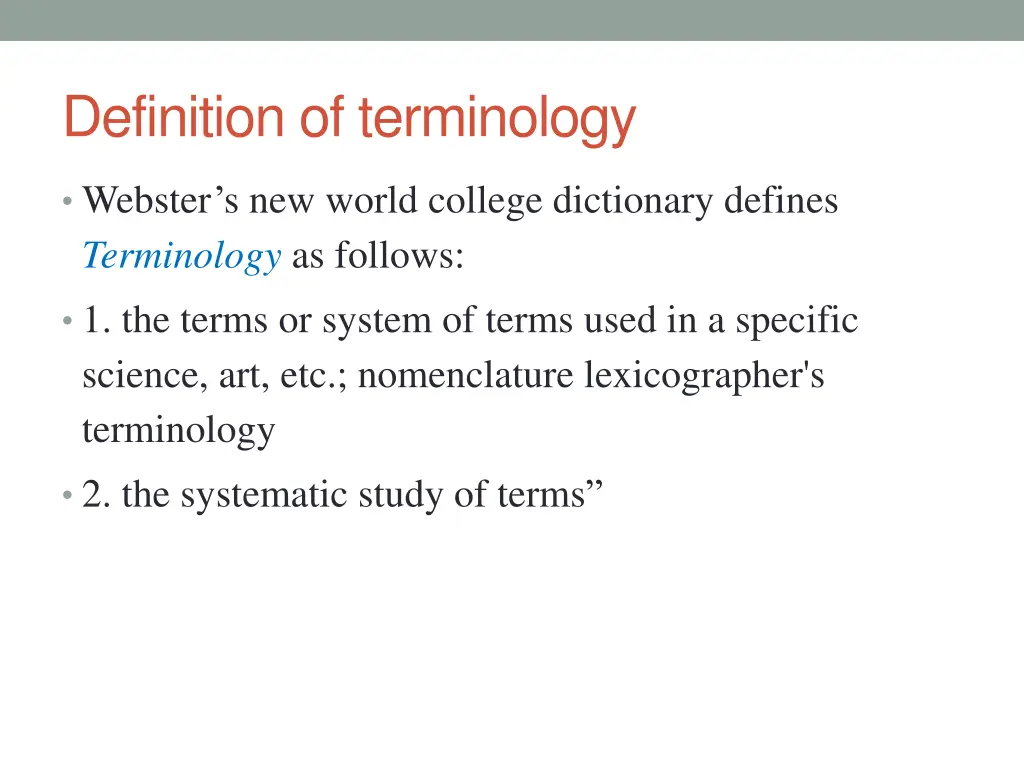 definition of terminology