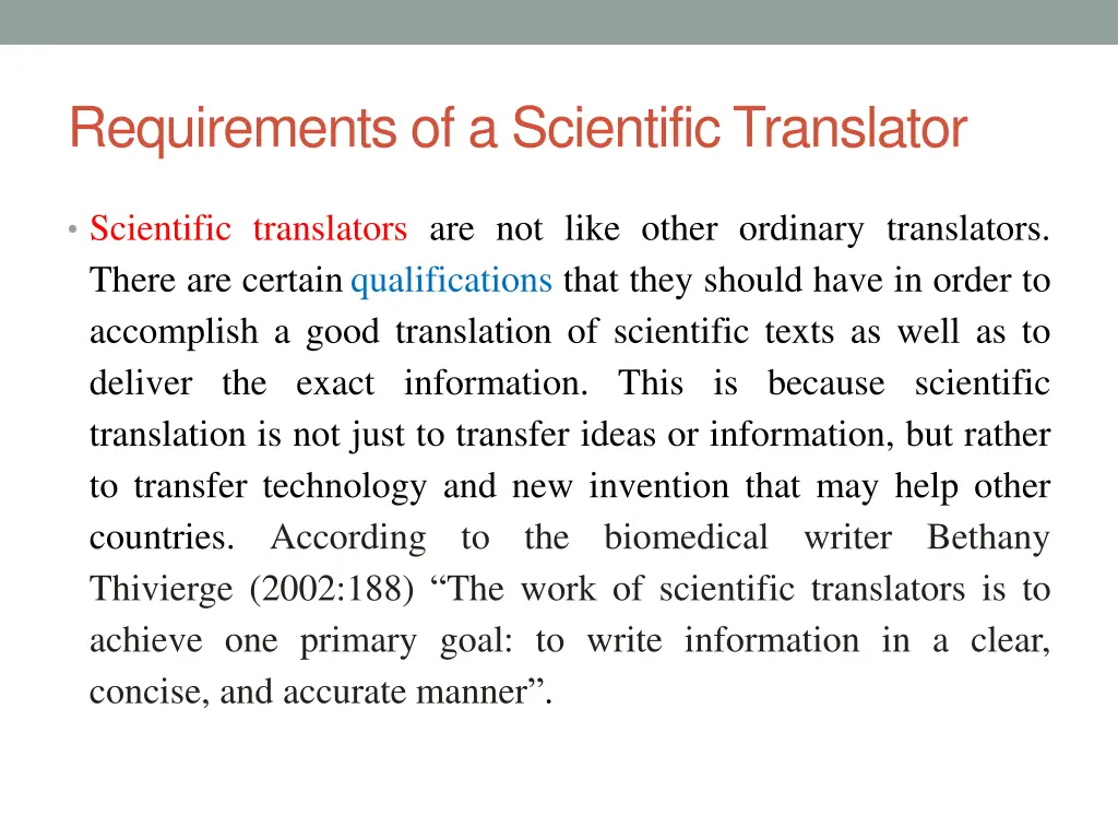 requirements of a scientific translator