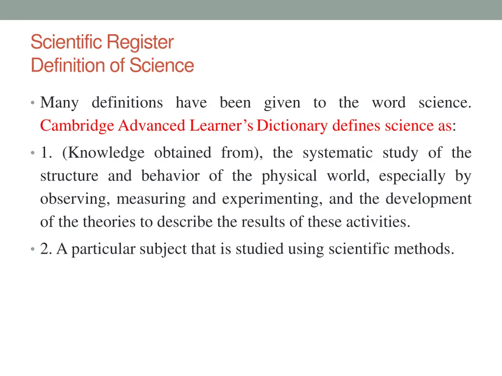 scientific register definition of science