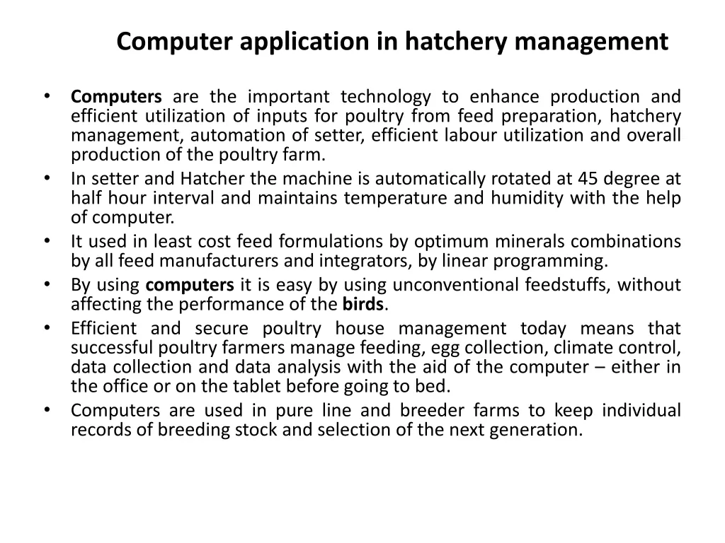 computer application in hatchery management