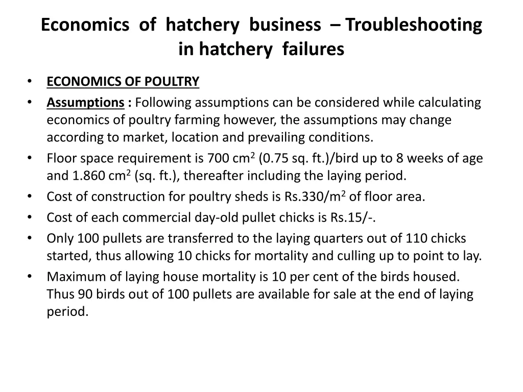 economics of hatchery business troubleshooting