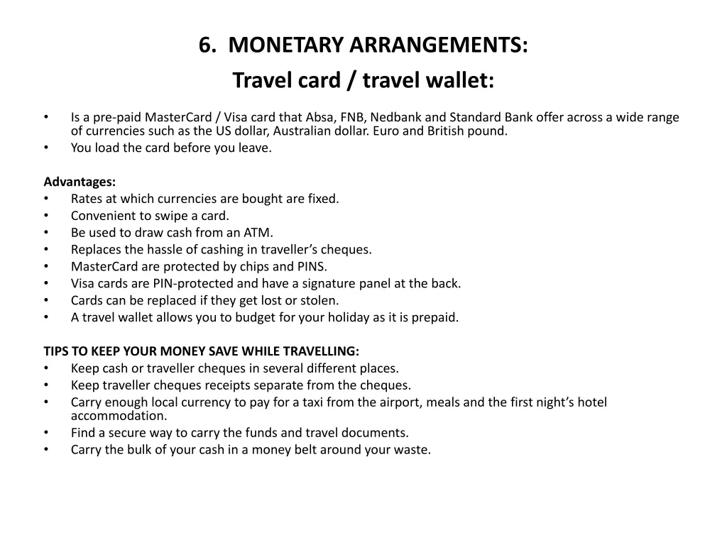 6 monetary arrangements travel card travel wallet