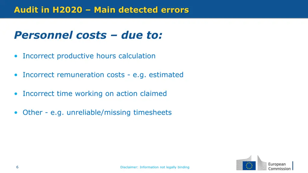 audit in h2020 main detected errors