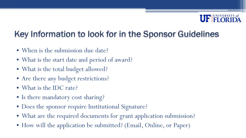 key information to look for in the sponsor