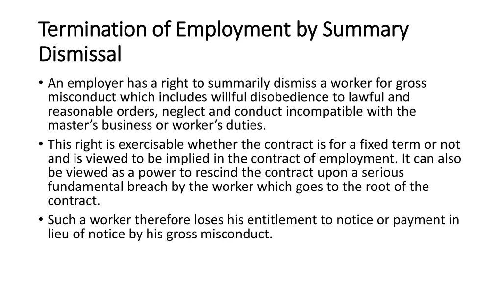 termination of employment by summary termination 1