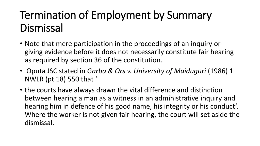 termination of employment by summary termination 8