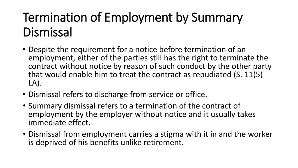 termination of employment by summary termination