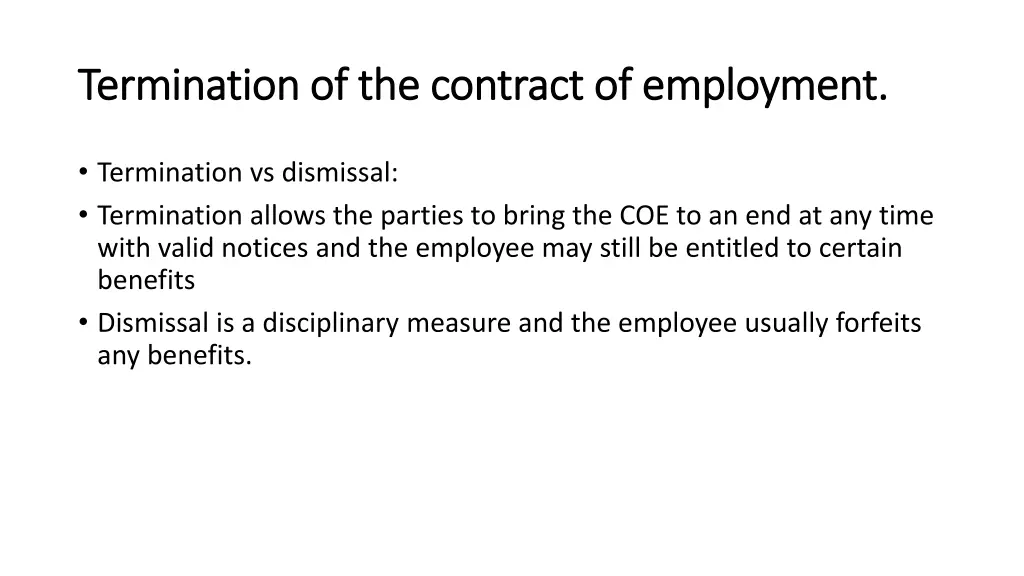 termination of the contract of employment