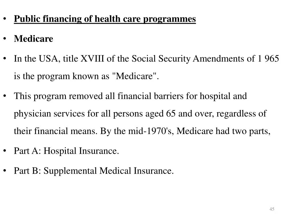 public financing of health care programmes