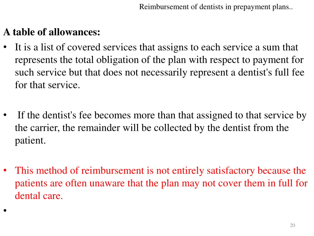 reimbursement of dentists in prepayment plans 2