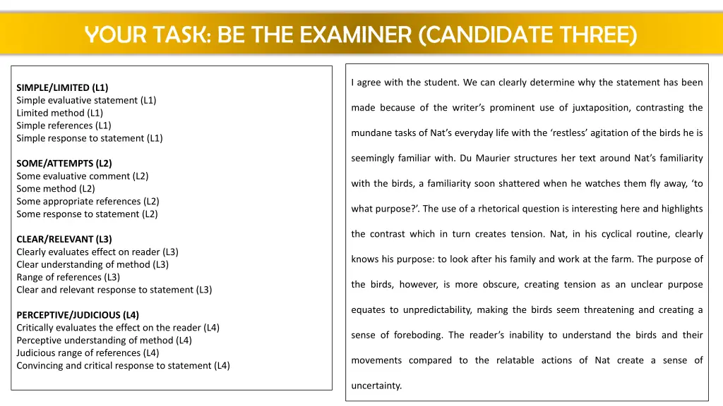 your task be the examiner candidate three