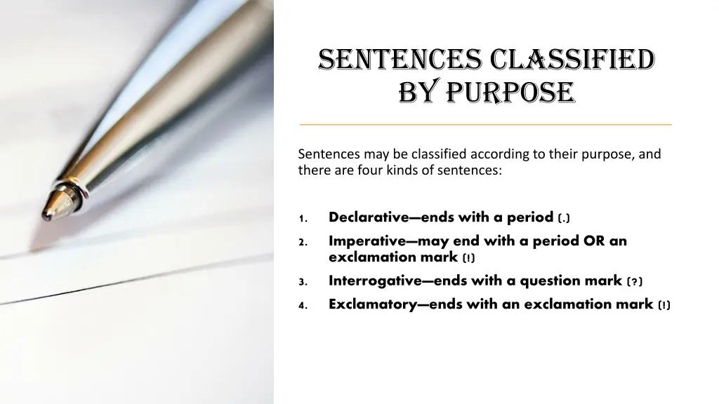 sentences classified by purpose