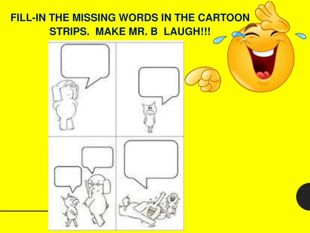 fill in the missing words in the cartoon strips 3