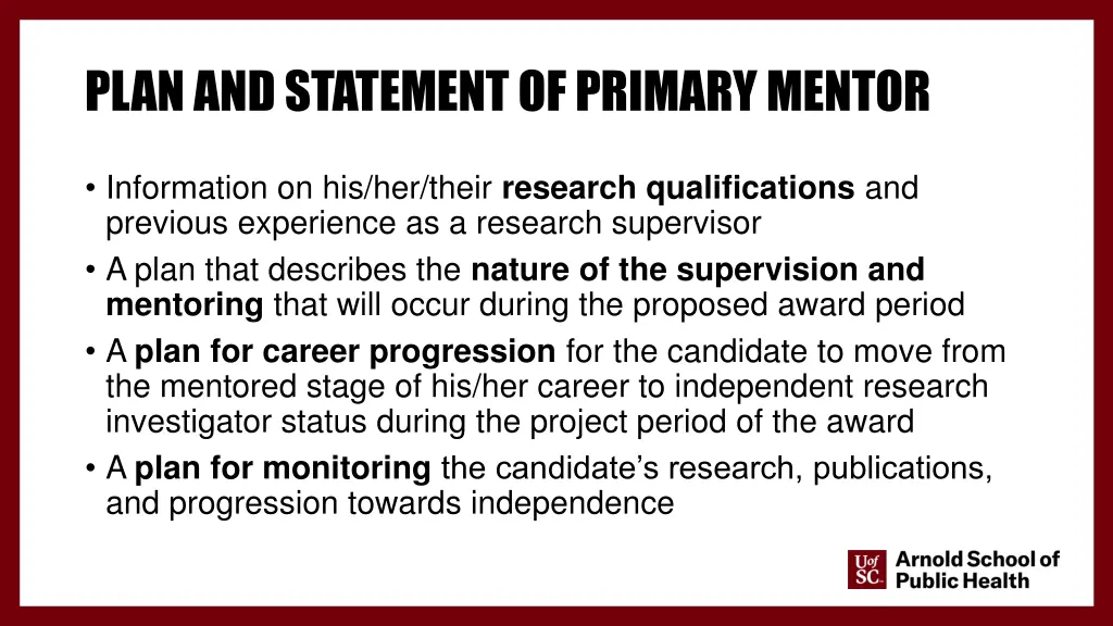 plan and statement of primary mentor 1