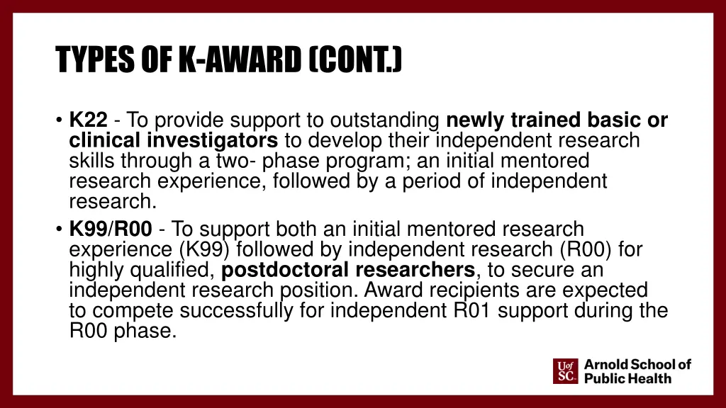 types of k award cont 1