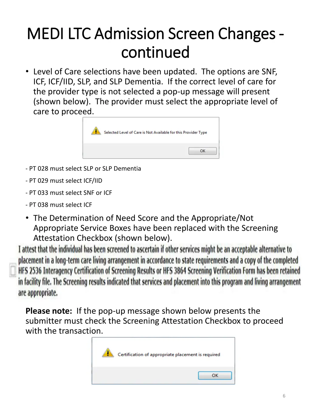 medi ltc admission screen changes medi