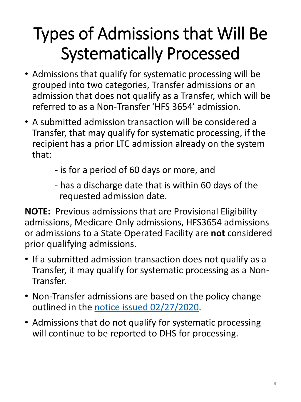 types of admissions that will be types