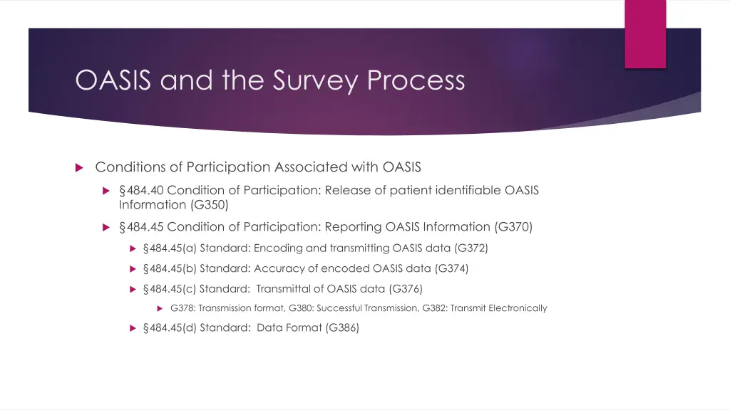 oasis and the survey process