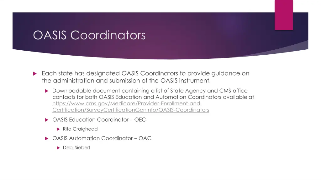 oasis coordinators