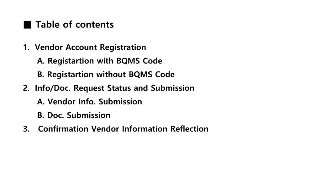 table of contents