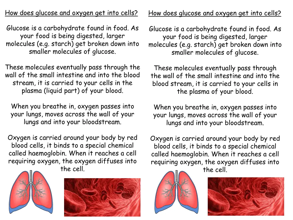 how does glucose and oxygen get into cells 1