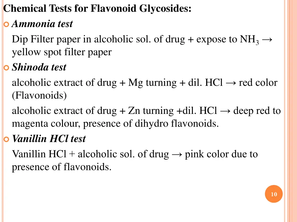 chemical tests for flavonoid glycosides ammonia