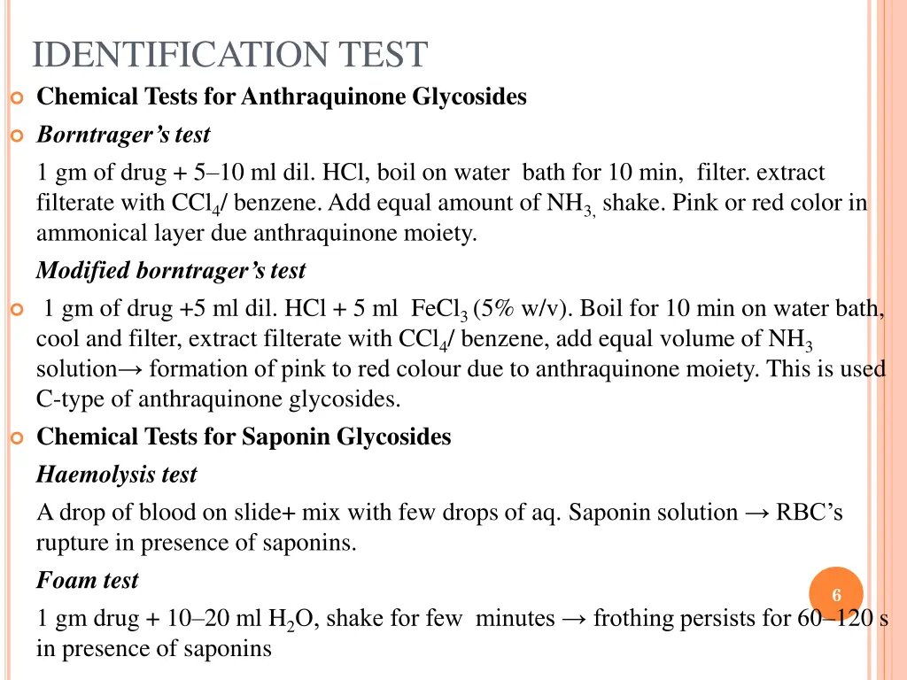 identification test chemical tests