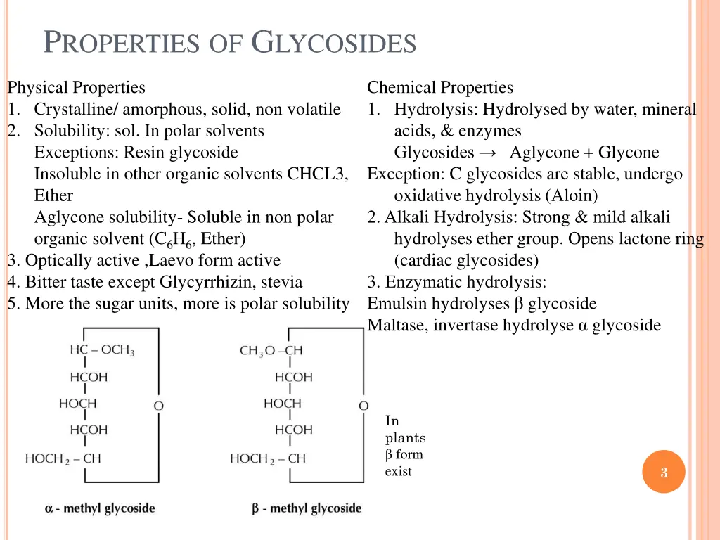 p roperties of g lycosides