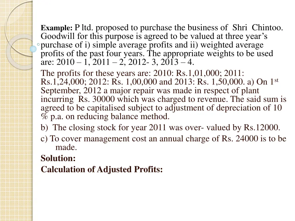 example p ltd proposed to purchase the business