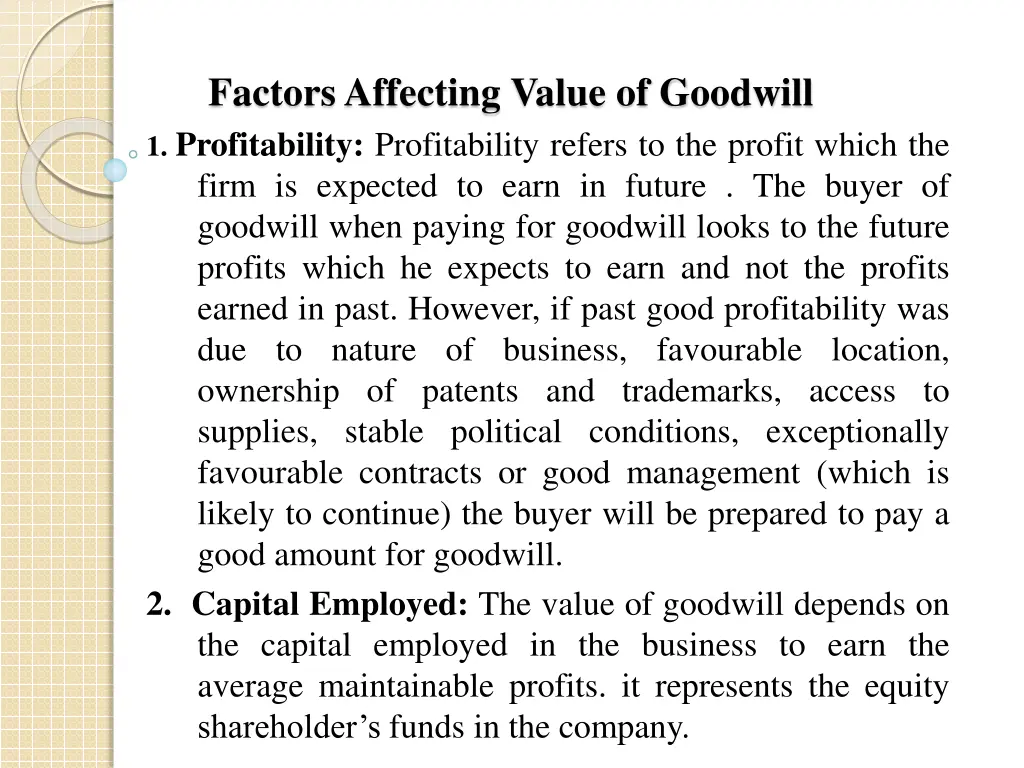 factors affecting value of goodwill