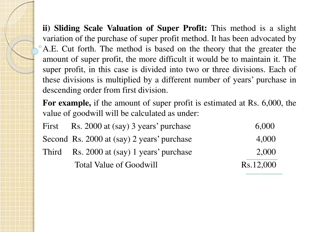 ii sliding scale valuation of super profit this