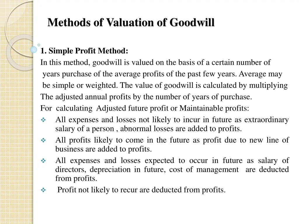 methods of valuation of goodwill