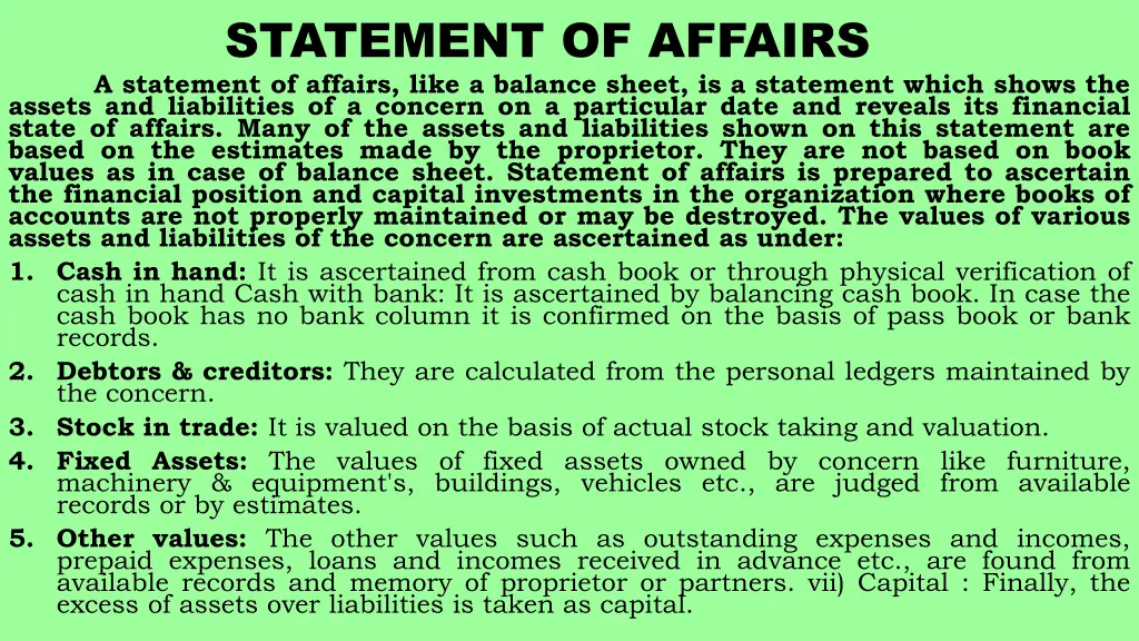 statement of affairs a statement of affairs like