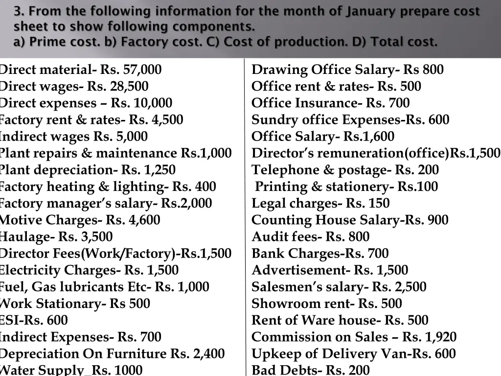 direct material rs 57 000 direct wages