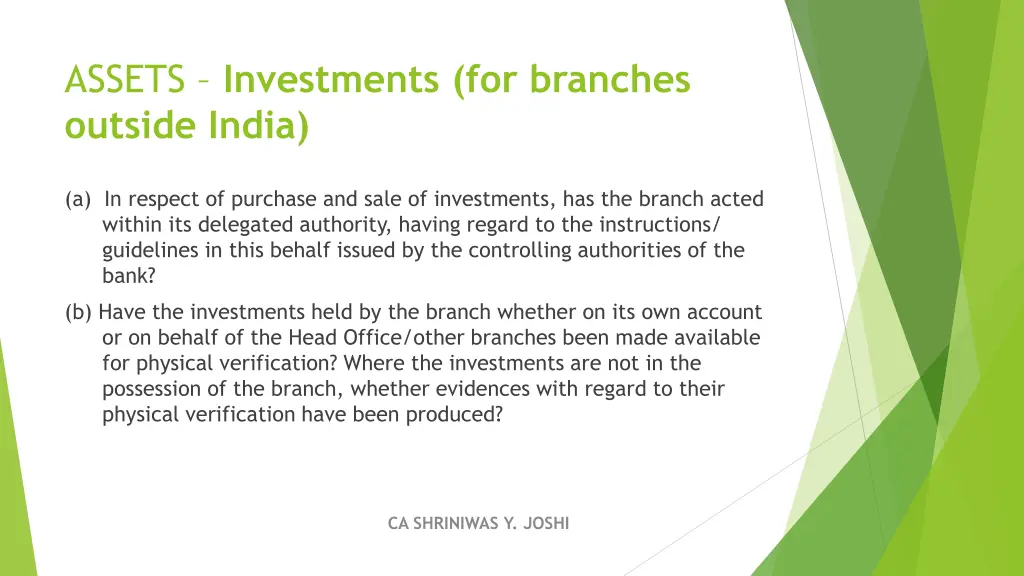 assets investments for branches outside india