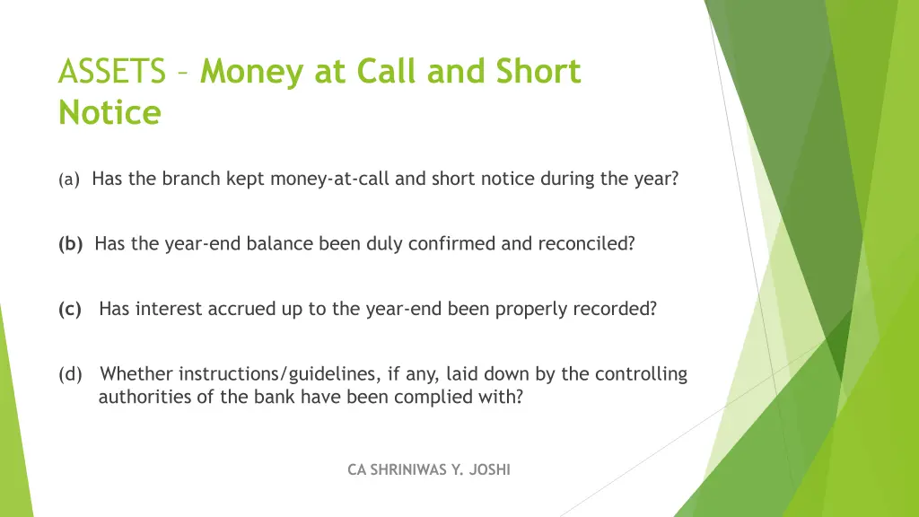 assets money at call and short notice