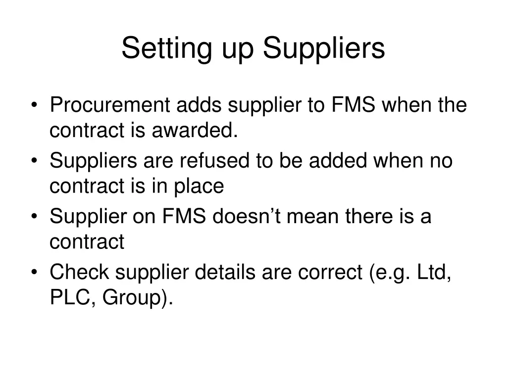 setting up suppliers