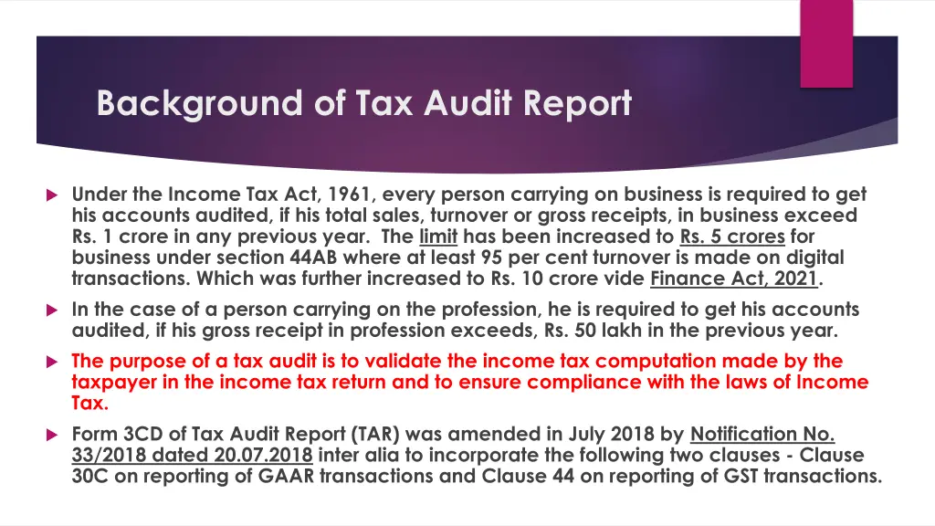 background of tax audit report