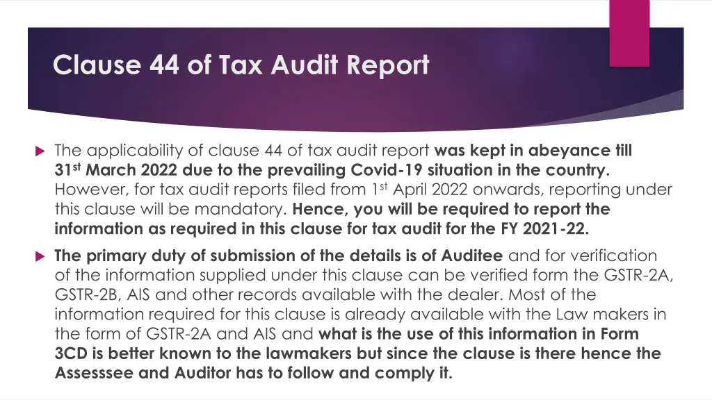 clause 44 of tax audit report