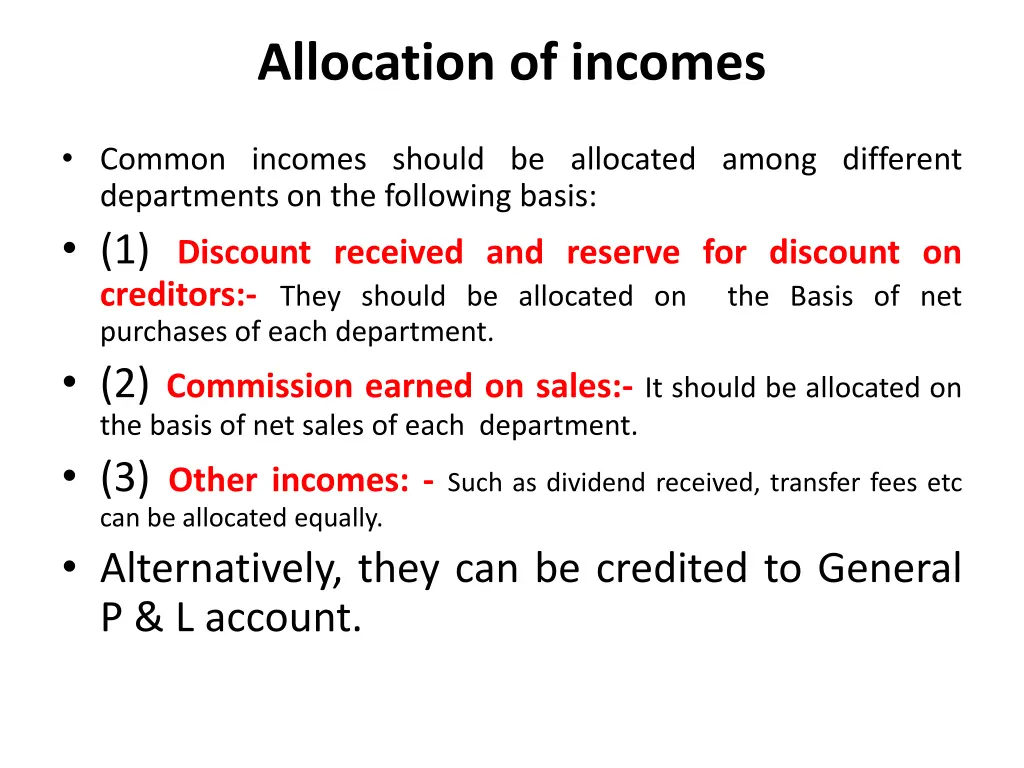 allocation of incomes