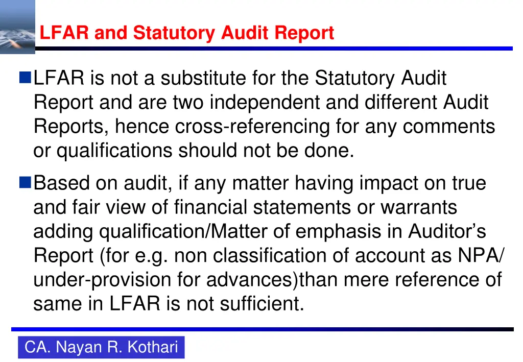 lfar and statutory audit report