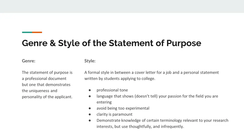 genre style of the statement of purpose