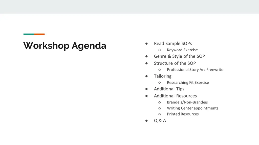 workshop agenda