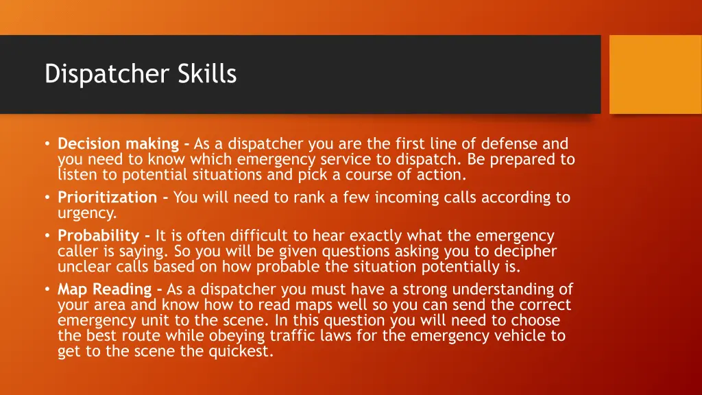 dispatcher skills