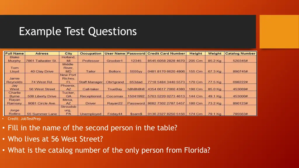 example test questions