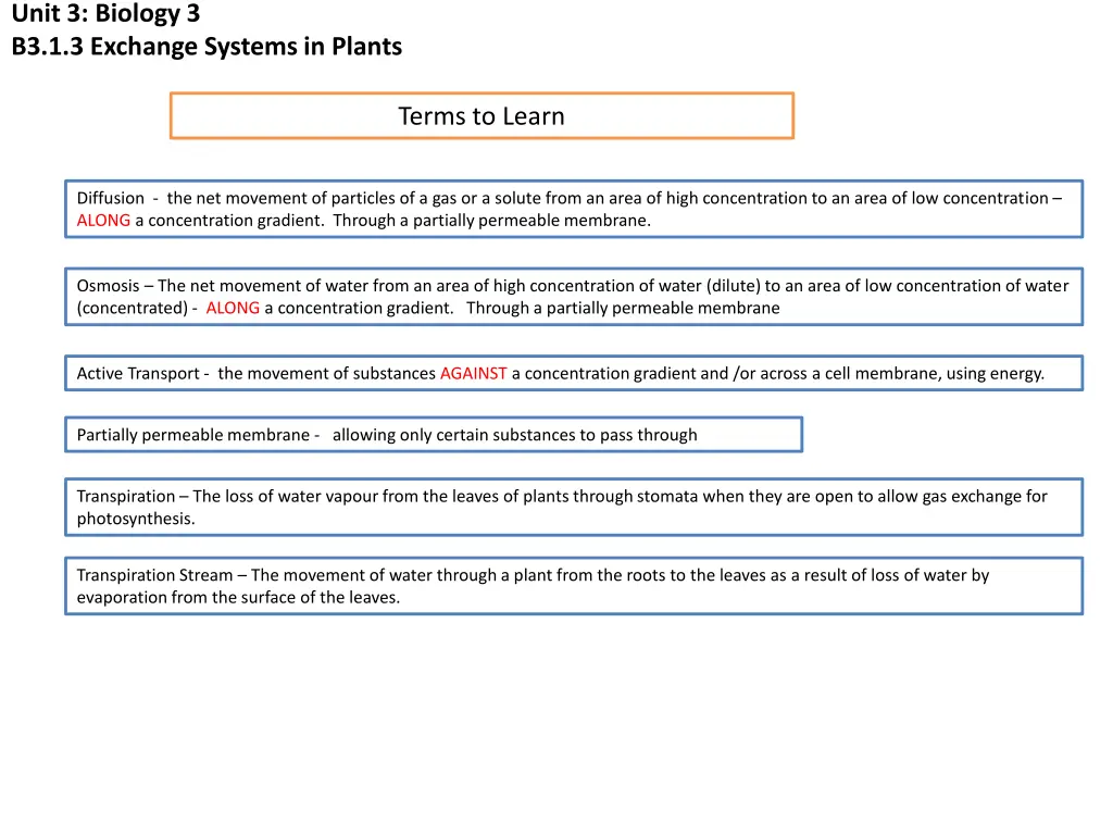 unit 3 biology 3 b3 1 3 exchange systems in plants 3