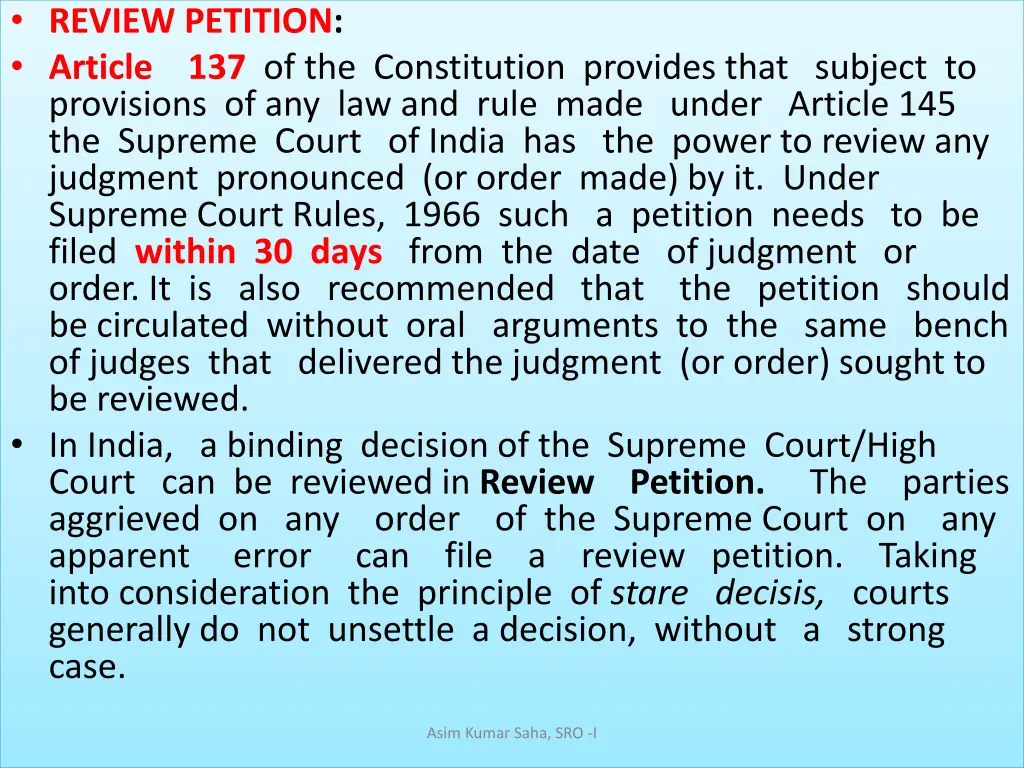 review petition article 137 of the constitution