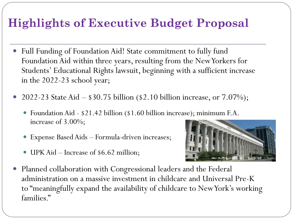 highlights of executive budget proposal