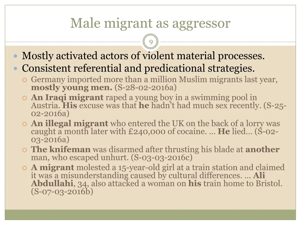 male migrant as aggressor