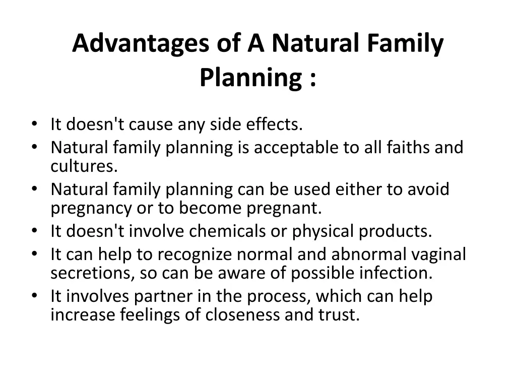 advantages of a natural family planning